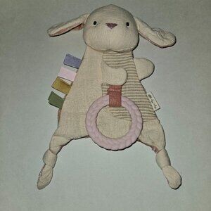 Itzy Ritzy Bunny Rabbit Crinkle Plush Teether Baby Toy Lovey Rattle Tag Tan Pink